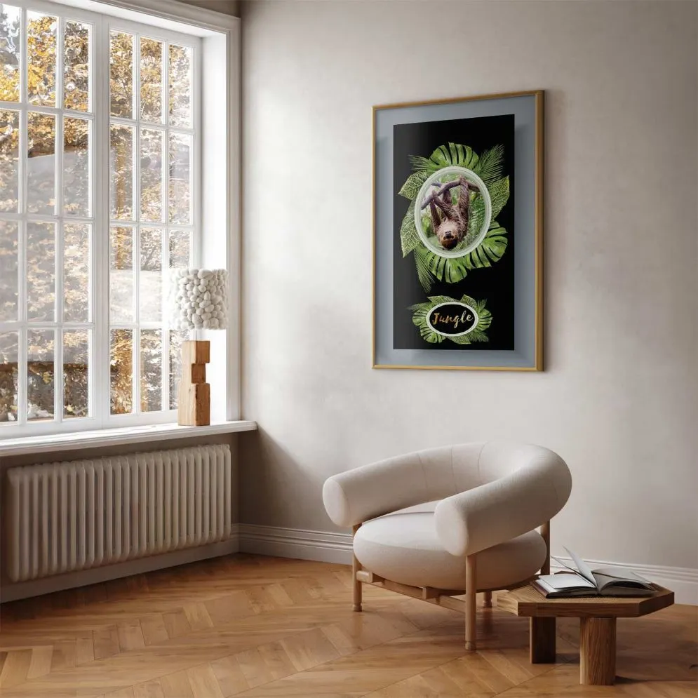 Plakat Leniwiec 21x30 cm z ramą złotą bez marginesu | MIRAT.