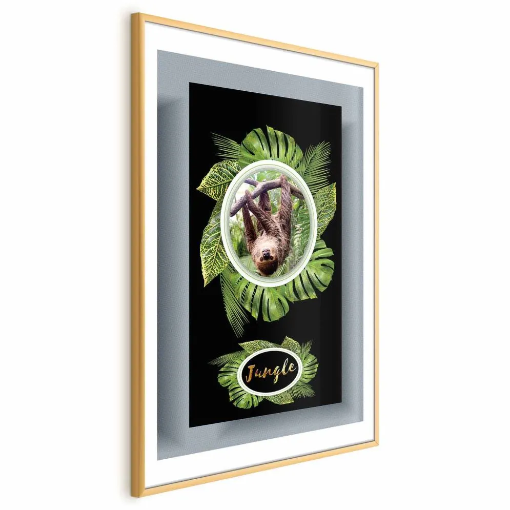 Plakat Leniwiec 21x30 cm z ramą złotą z marginesem | MIRAT.