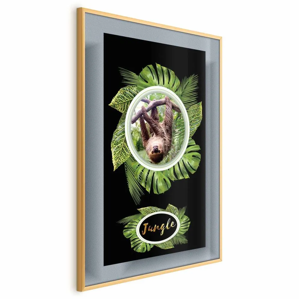 Plakat Leniwiec 21x30 cm z ramą złotą bez marginesu | MIRAT.