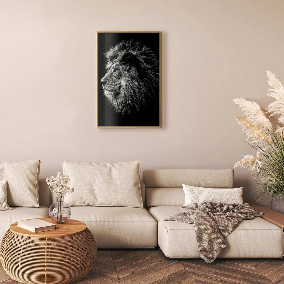 Plakat Niebieskooki lew 21x30 cm z ramą złotą bez marginesu | MIRAT.