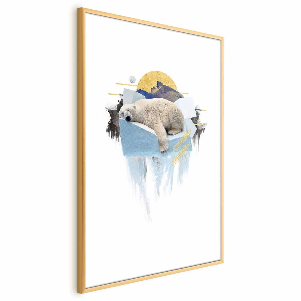 Plakat Niedźwiedź polarny 29,7x42 cm z ramą złotą z marginesem | MIRAT.