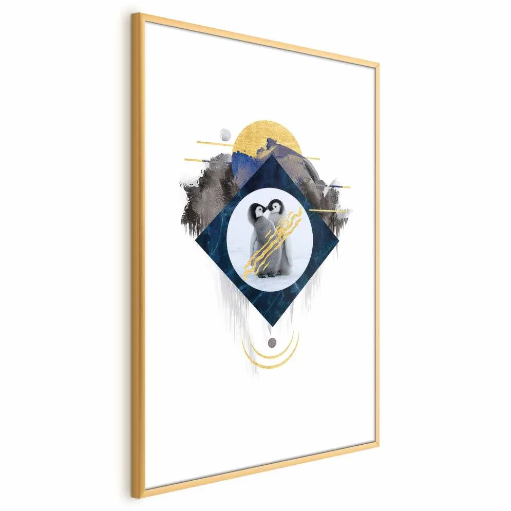 Plakat Para pingwinów 29,7x42 cm z ramą złotą z marginesem | MIRAT.