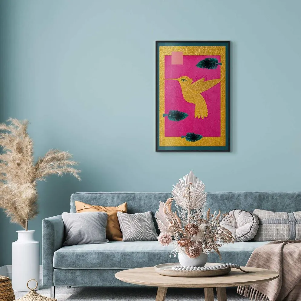 Plakat złotą koliber 21x30 cm z ramą czarną bez marginesu | MIRAT.