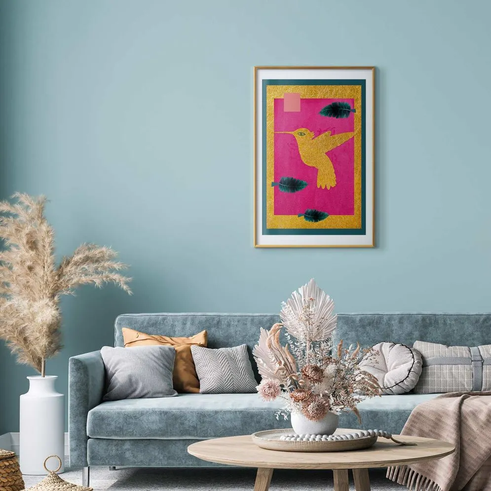 Plakat złotą koliber 40x60 cm z ramą złotą z marginesem | MIRAT.