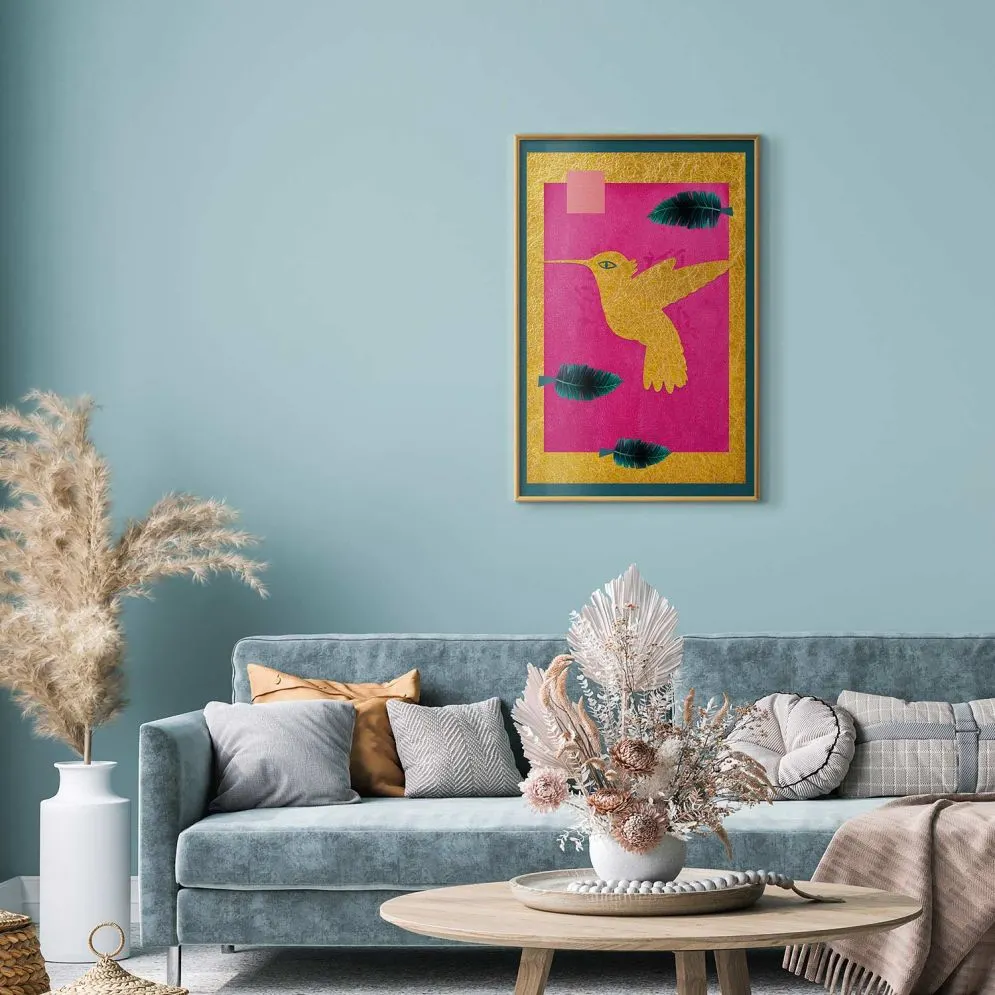 Plakat złotą koliber 40x60 cm z ramą złotą bez marginesu | MIRAT.