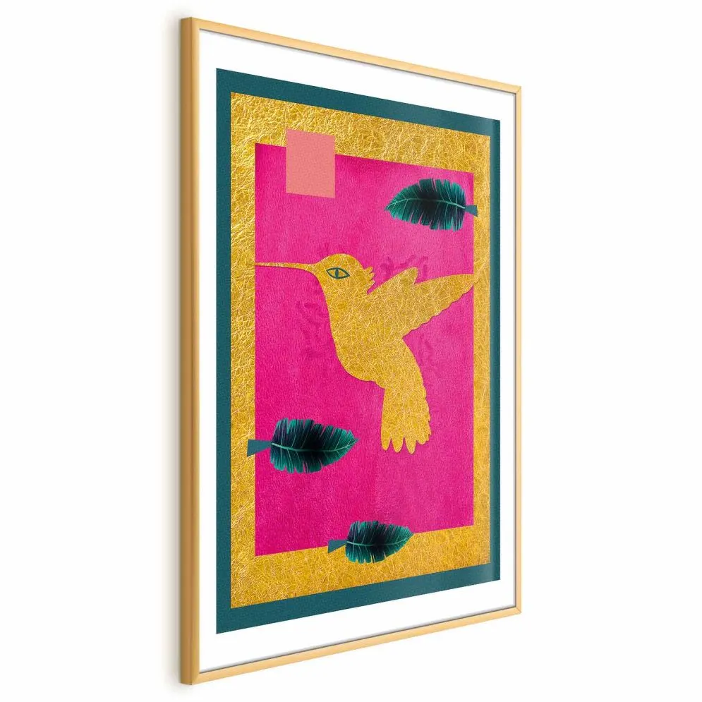 Plakat złotą koliber 40x60 cm z ramą złotą z marginesem | MIRAT.