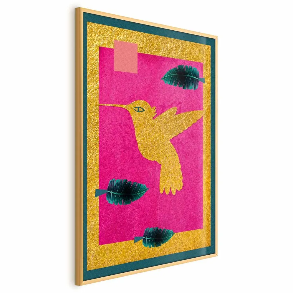 Plakat złotą koliber 40x60 cm z ramą złotą bez marginesu | MIRAT.