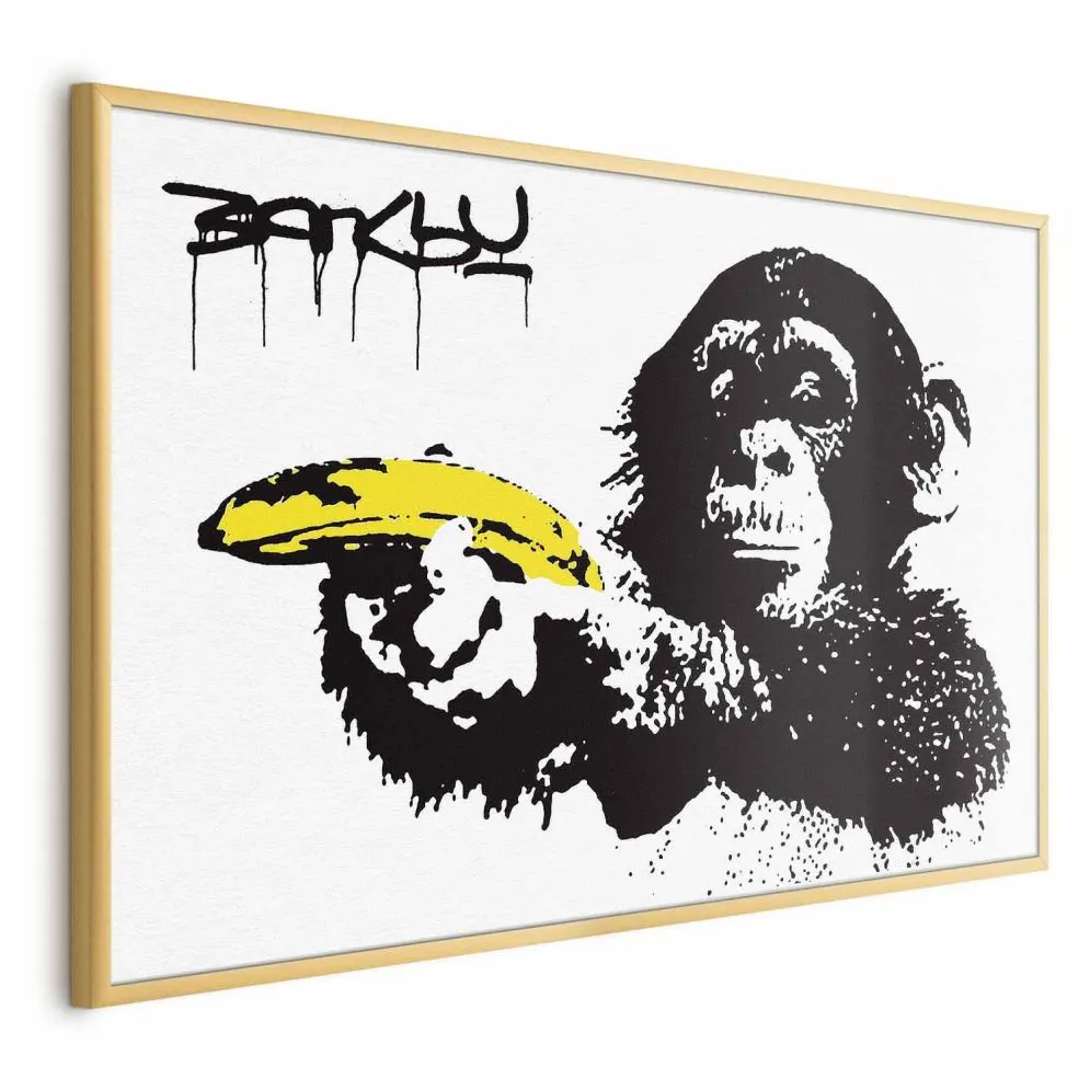 Plakat Bananowy pistolet 90x60 cm z ramą złotą bez marginesu | MIRAT.