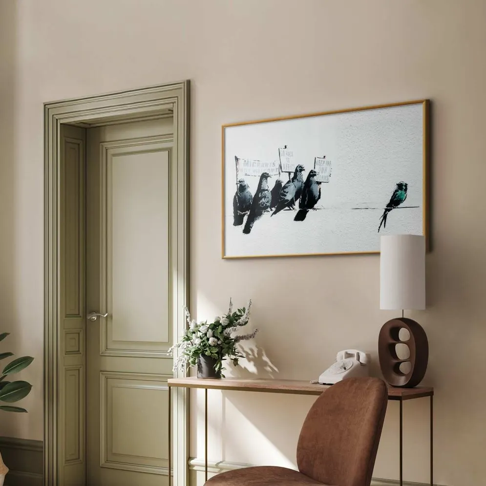 Plakat Ksenofobiczne gołębie 60x40 cm z ramą złotą bez marginesu | MIRAT.