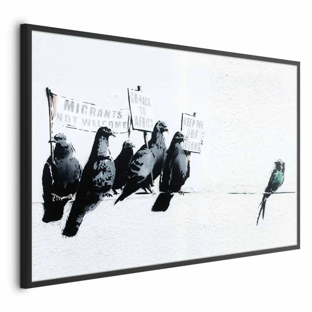Plakat Ksenofobiczne gołębie 42x29,7 cm z ramą czarną bez marginesu | MIRAT.