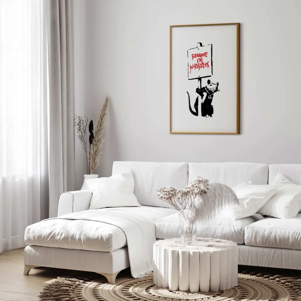 Plakat Worthless 21x30 cm z ramą złotą z marginesem | MIRAT.