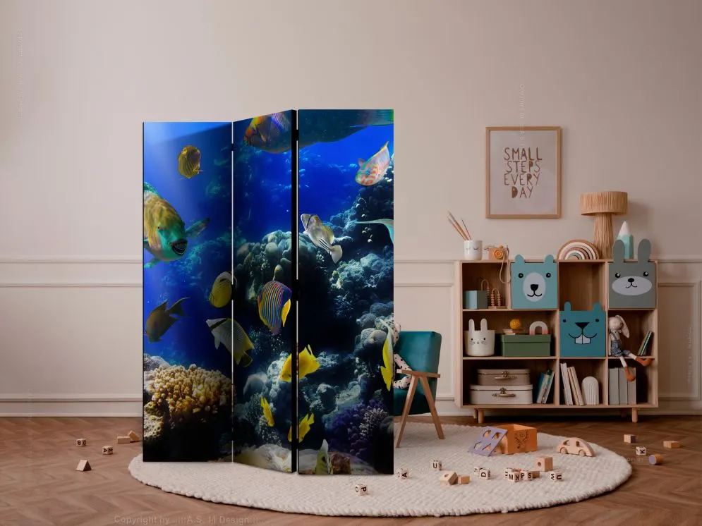 Parawan dwustronny Zwierzęta 135x172 cm 3-częściowy niebieski | MIRAT.