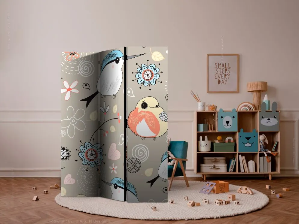 Parawan dwustronny Dla dzieci 135x172 cm 3-częściowy szary | MIRAT.