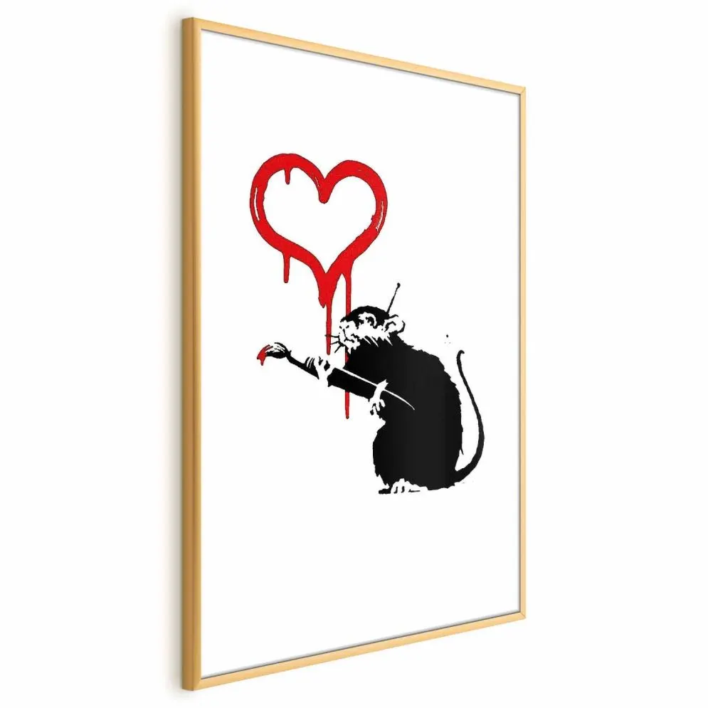 Plakat Love Rat 60x90 cm z ramą złotą z marginesem | MIRAT.