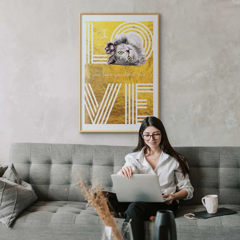 Plakat Miłość 29,7x42 cm z ramą złotą z marginesem | MIRAT.