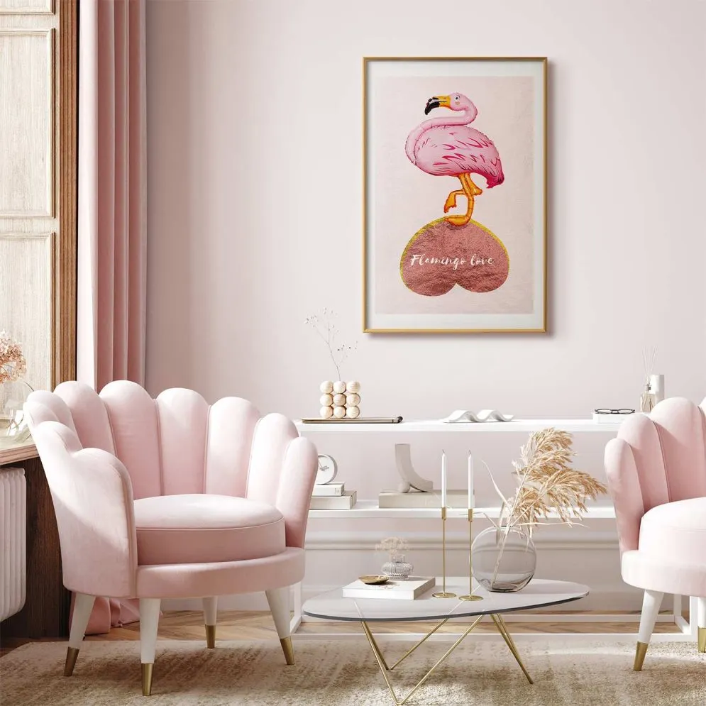 Plakat Zakochany flaming 29,7x42 cm z ramą złotą z marginesem | MIRAT.