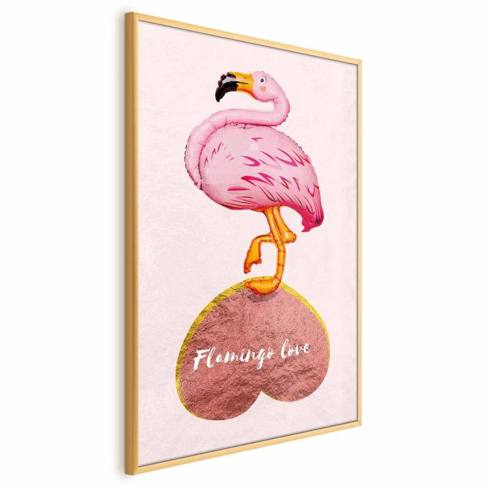 Plakat Zakochany flaming 29,7x42 cm z ramą złotą bez marginesu | MIRAT.