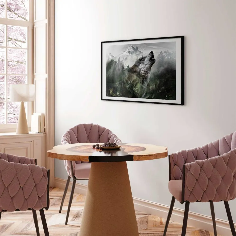 Plakat Wyjący wilk 60x40 cm z ramą czarną z marginesem | MIRAT.