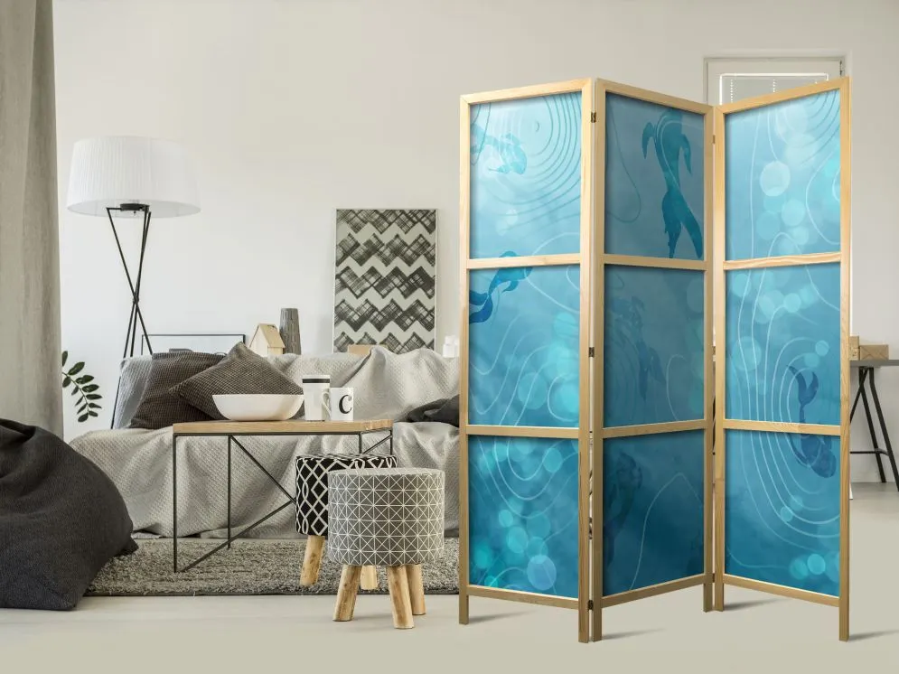 Parawan japoński Zwierzęta 135x172 cm 3-częściowy turkusowy | MIRAT.