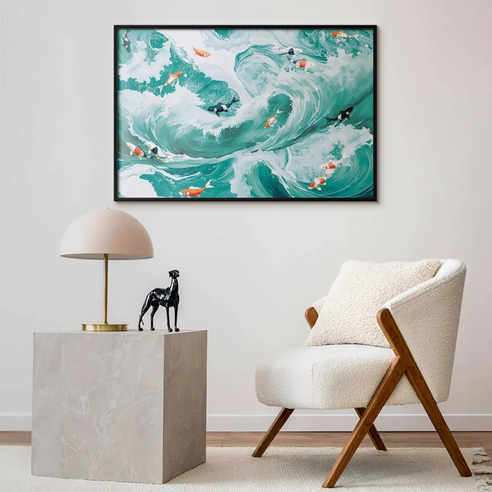 Plakat Ryby i fale 60x40 cm z ramą czarną bez marginesu | MIRAT.