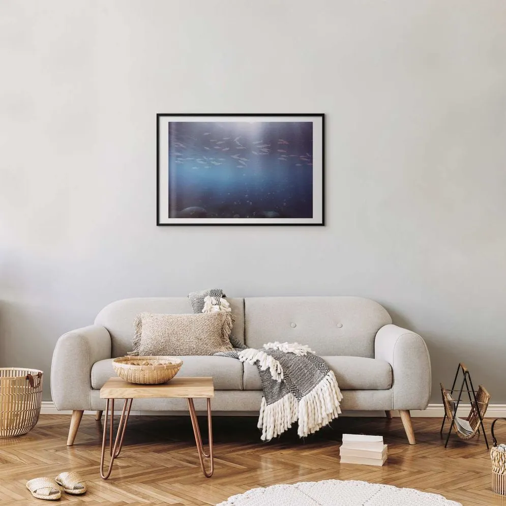 Plakat Rybki w głębinach 90x60 cm z ramą czarną z marginesem | MIRAT.