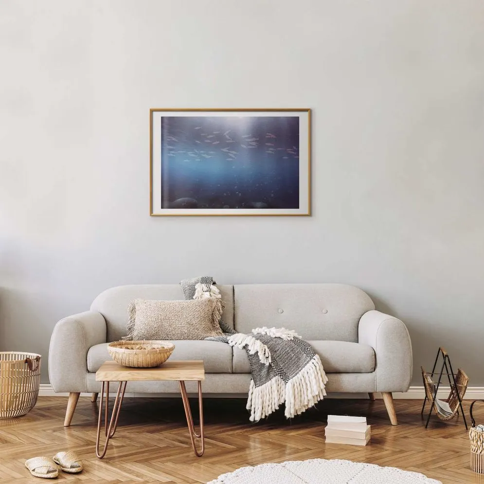 Plakat Rybki w głębinach 60x40 cm z ramą złotą z marginesem | MIRAT.