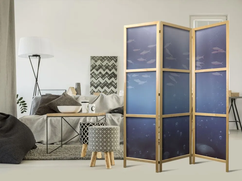 Parawan japoński Zwierzęta 135x172 cm 3-częściowy niebieski | MIRAT.