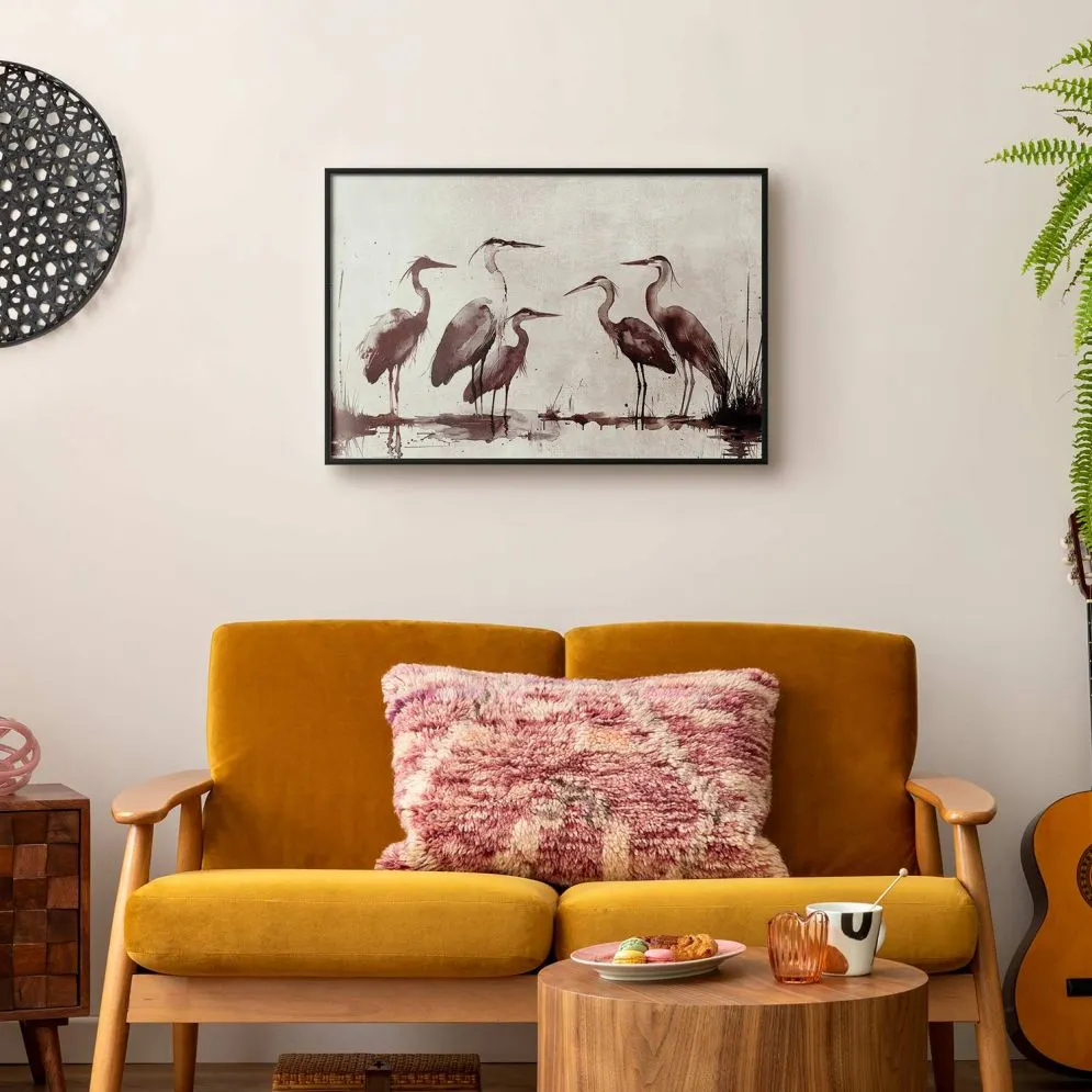 Plakat Malowane czaple 60x40 cm z ramą czarną bez marginesu | MIRAT.