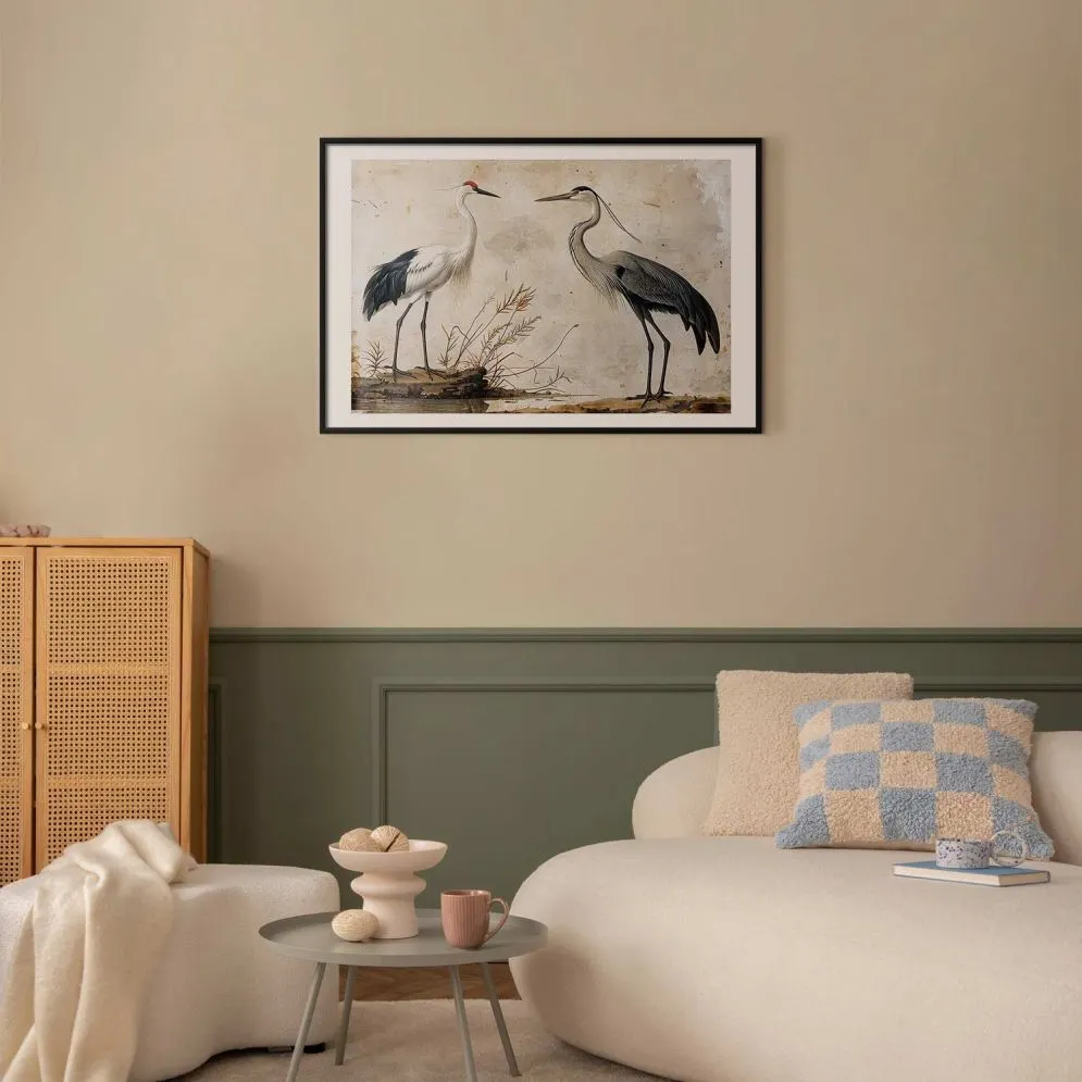 Plakat Ptaki z ryciny 90x60 cm z ramą czarną z marginesem | MIRAT.