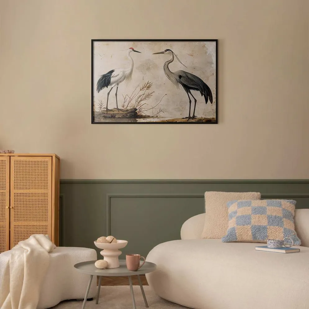 Plakat Ptaki z ryciny 60x40 cm z ramą czarną bez marginesu | MIRAT.