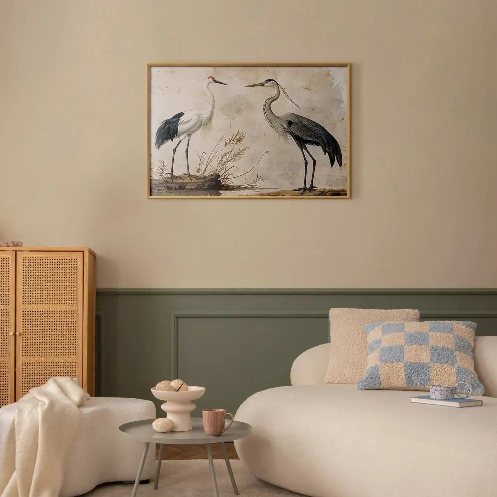 Plakat Ptaki z ryciny 90x60 cm z ramą złotą bez marginesu | MIRAT.