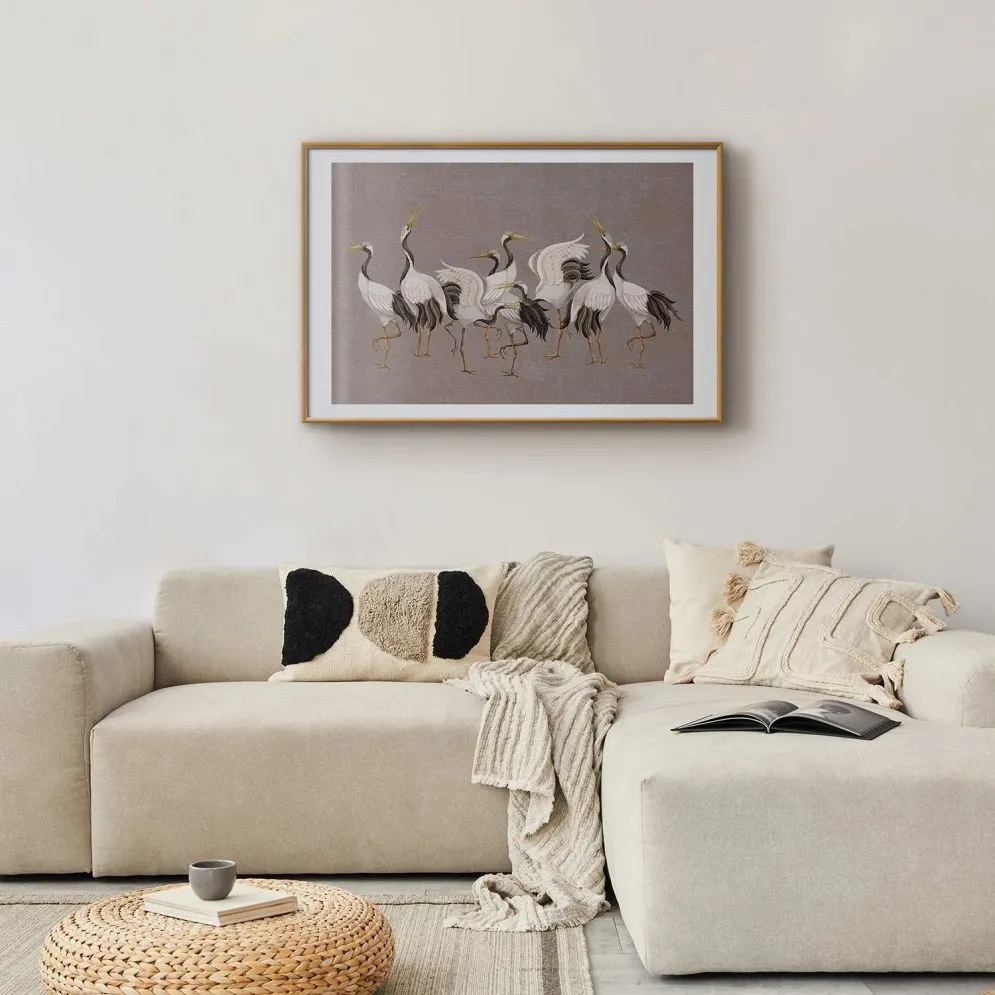 Plakat Taniec żurawi 90x60 cm z ramą złotą z marginesem | MIRAT.