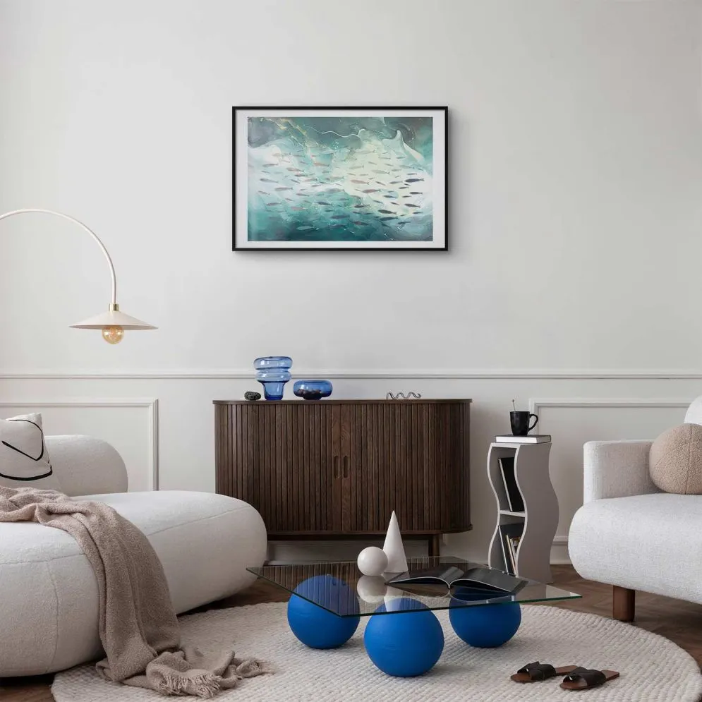 Plakat Ławica ryb 30x21 cm z ramą czarną z marginesem | MIRAT.