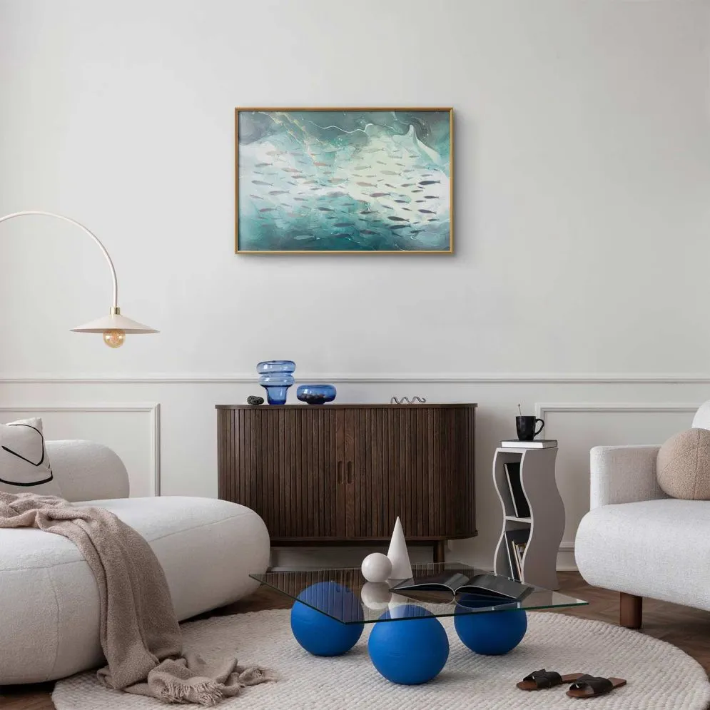 Plakat Ławica ryb 30x21 cm z ramą złotą bez marginesu | MIRAT.