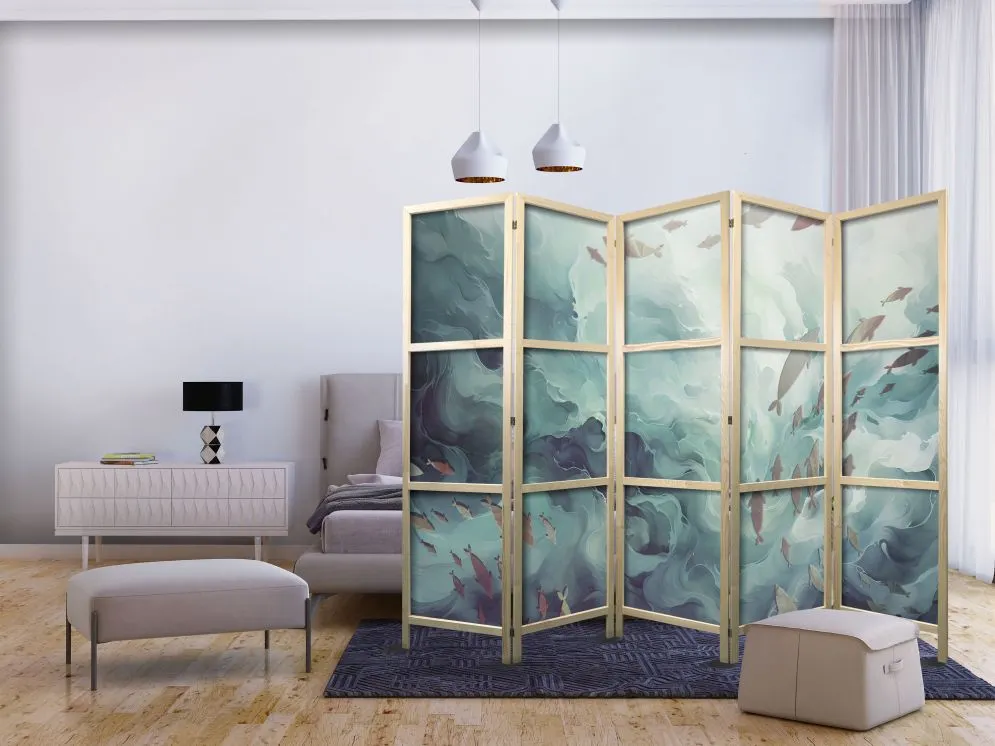 Parawan japoński Zwierzęta 225x172 cm 5-częściowy beżowy | MIRAT.