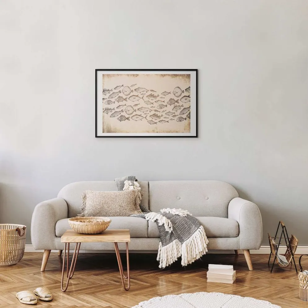 Plakat Subtelne rybki 90x60 cm z ramą czarną z marginesem | MIRAT.