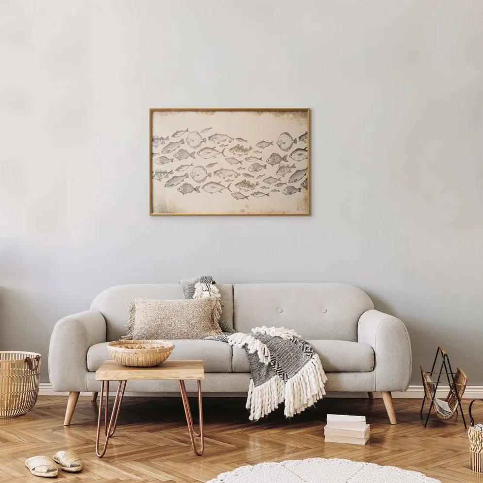 Plakat Subtelne rybki 90x60 cm z ramą złotą bez marginesu | MIRAT.