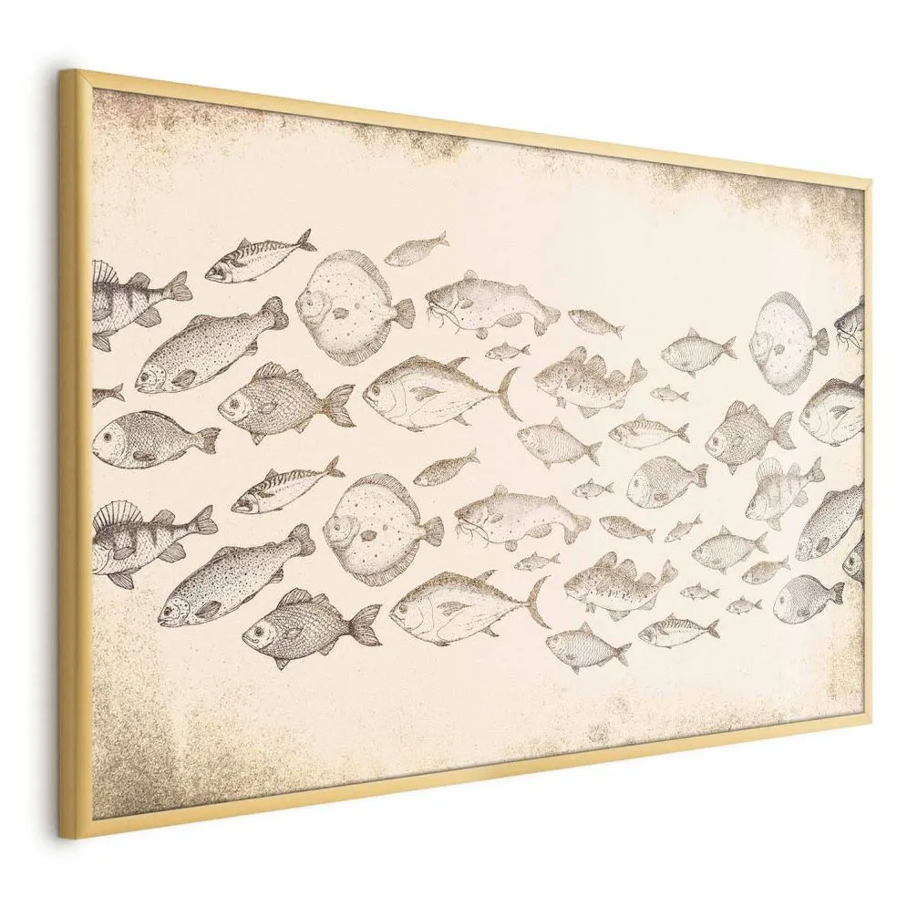 Plakat Subtelne rybki 90x60 cm z ramą złotą bez marginesu | MIRAT.
