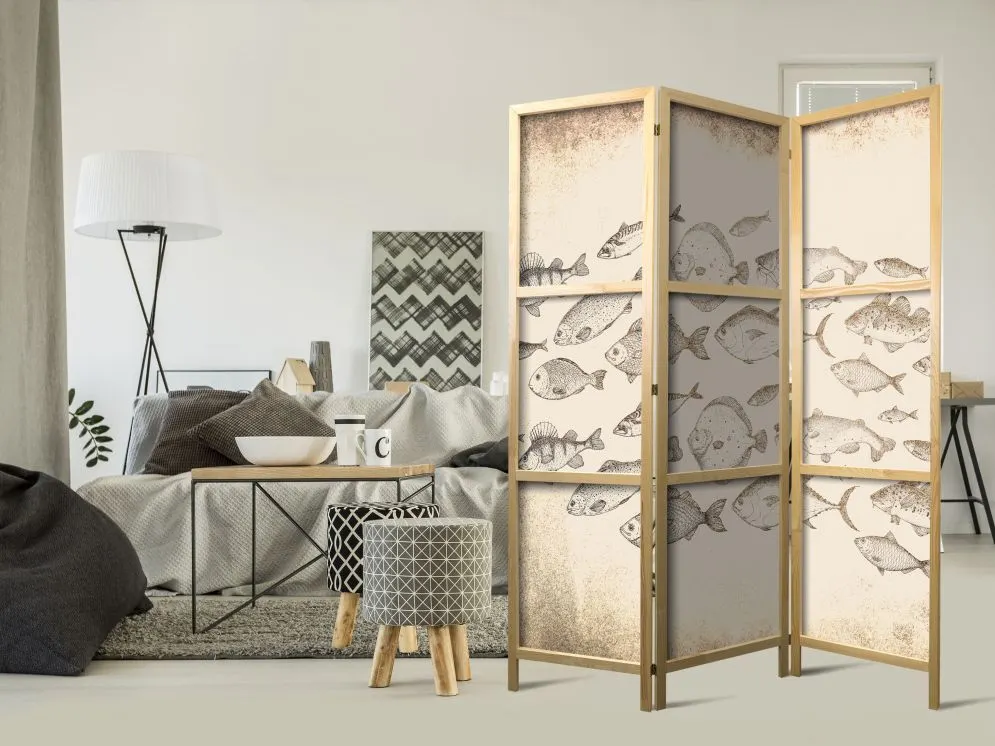 Parawan japoński Zwierzęta 135x172 cm 3-częściowy beżowy | MIRAT.