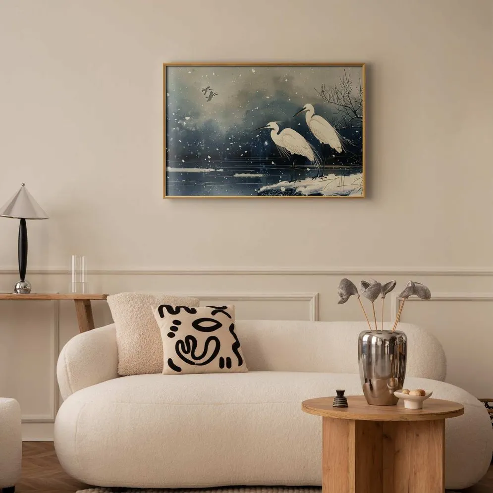 Plakat Czaple nad stawem 42x29,7 cm z ramą złotą bez marginesu | MIRAT.