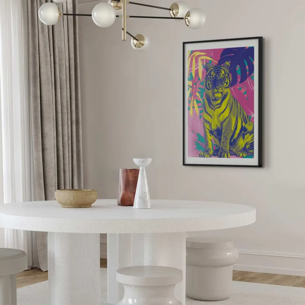 Plakat Kolorowy tygrys 60x90 cm z ramą czarną z marginesem | MIRAT.