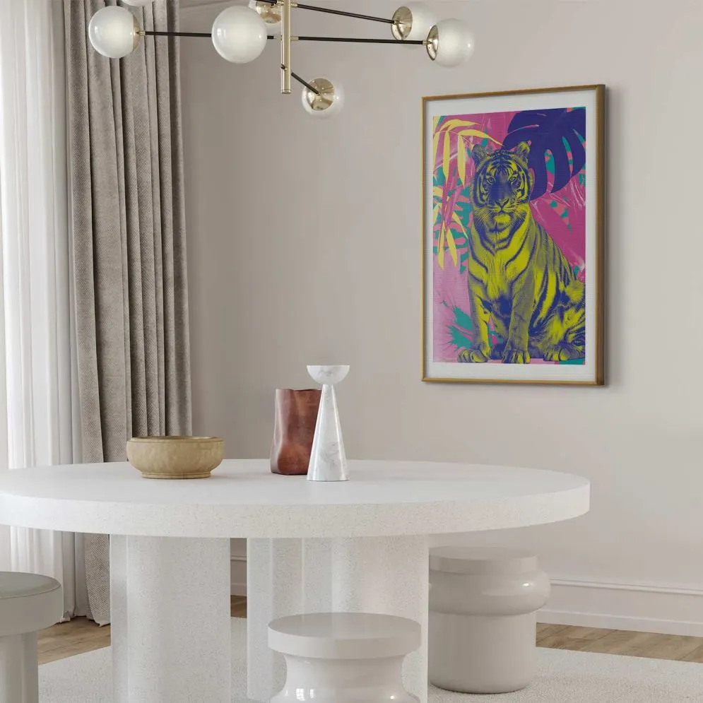 Plakat Kolorowy tygrys 40x60 cm z ramą złotą z marginesem | MIRAT.