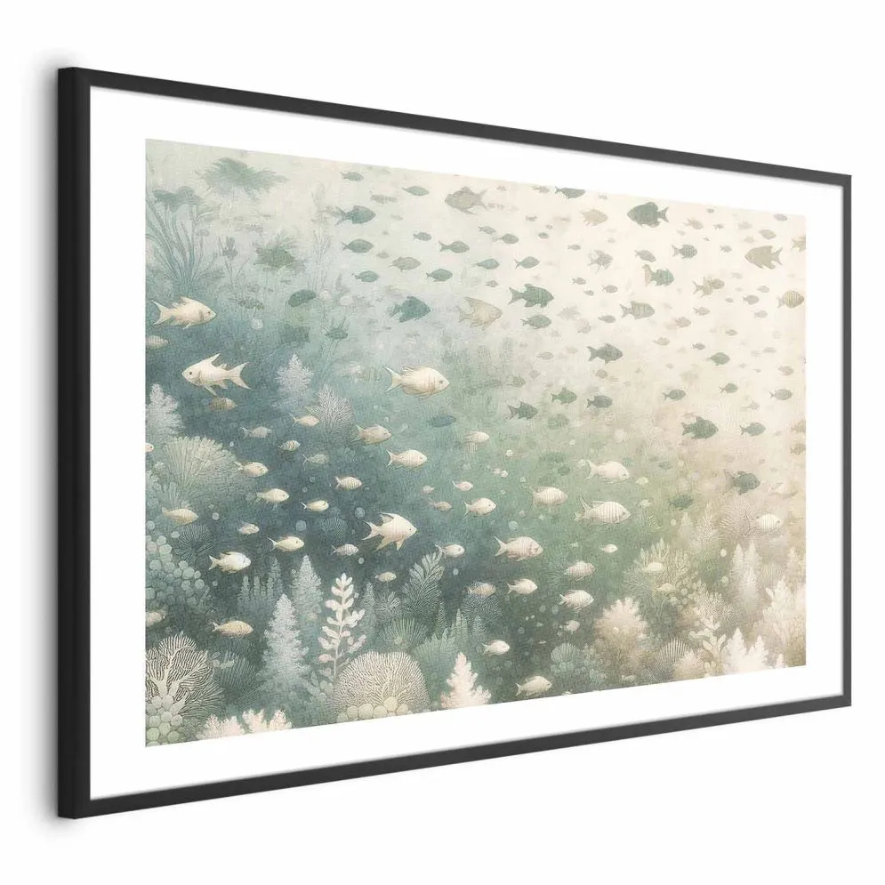Plakat Morski świat 60x40 cm z ramą czarną z marginesem | MIRAT.