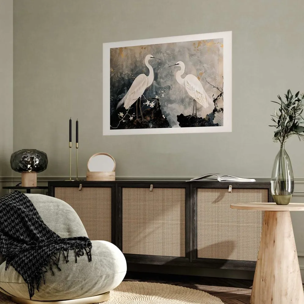 Plakat Czaple i kwiat wiśni 42x29,7 cm bez ramy z marginesem | MIRAT.