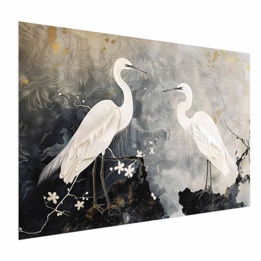 Plakat Czaple i kwiat wiśni 90x60 cm bez ramy bez marginesu | MIRAT.