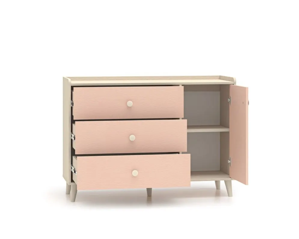 Komoda dziecięca MEVEL 05 różowa I sklep meblowy MIRAT. styl PASTELE kolekcja MEVEL