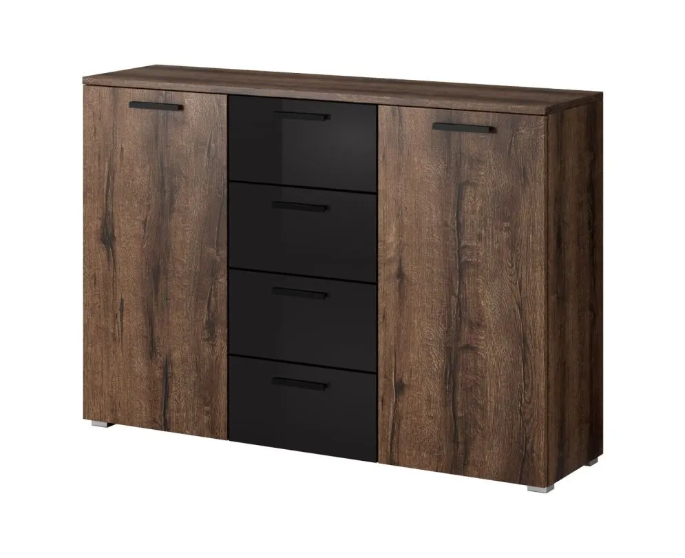 Komoda GALAXY 2D4S 132cm dąb monastery/czarna do salonu I sklep meblowy MIRAT. styl LOFT kolekcja GALAXY HELVETIA