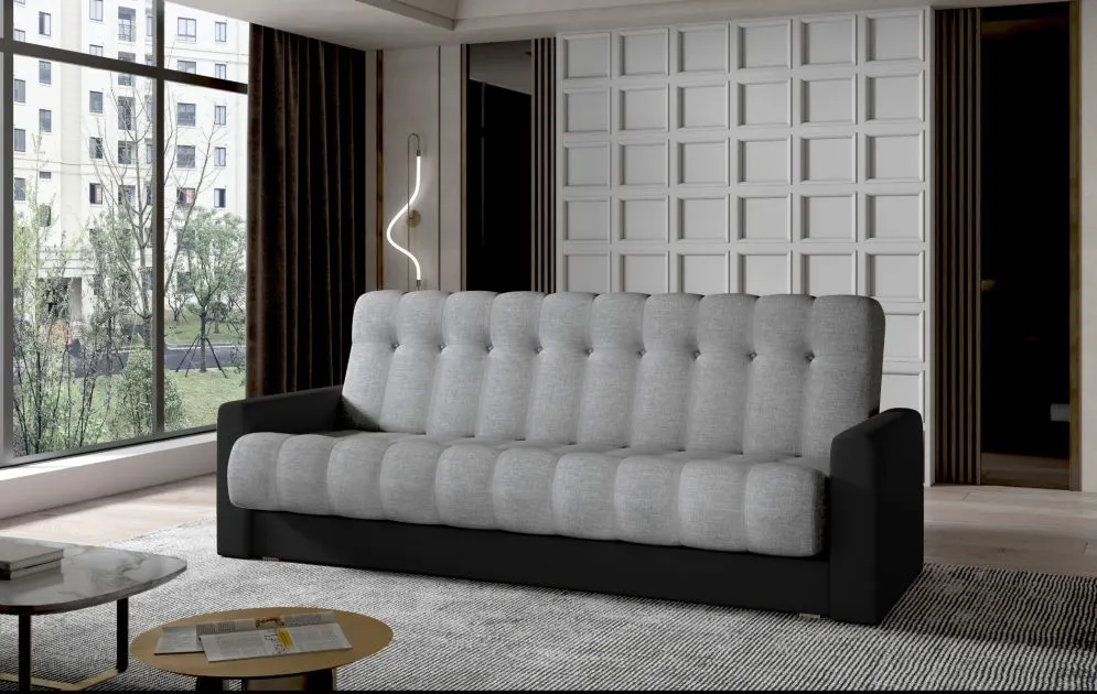 Sofa rozkładana z funkcją spania GARETT czarna/szara z pojemnikiem | MIRAT.