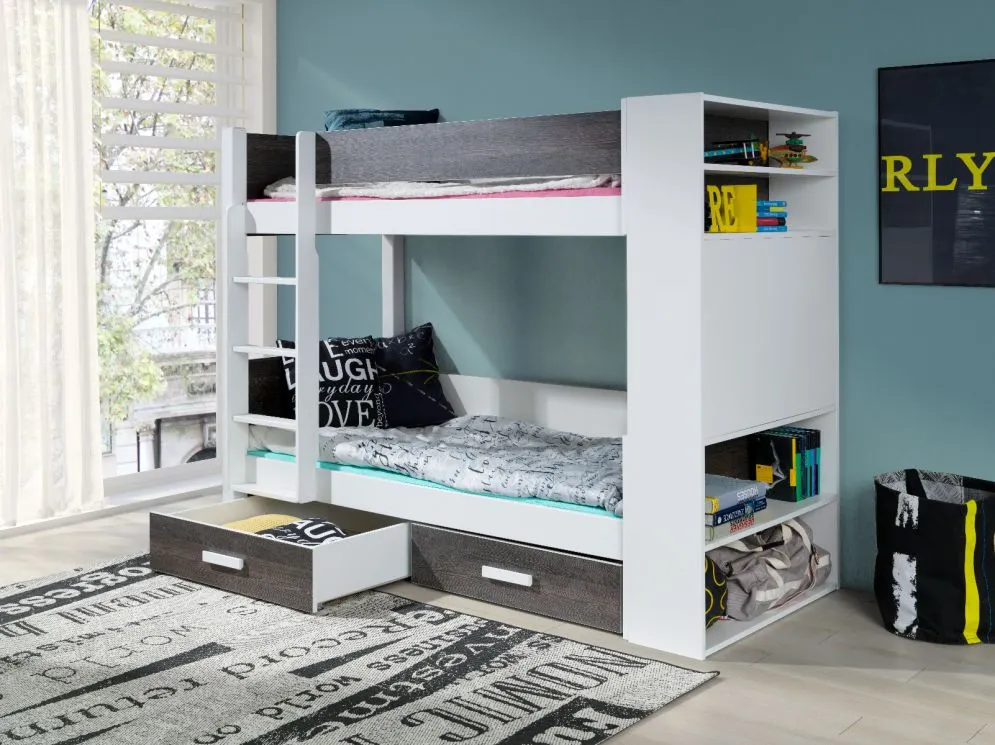 Łóżko piętrowe SANICA 180x80 białe/zebrano dwuosobowe I sklep meblowy MIRAT.