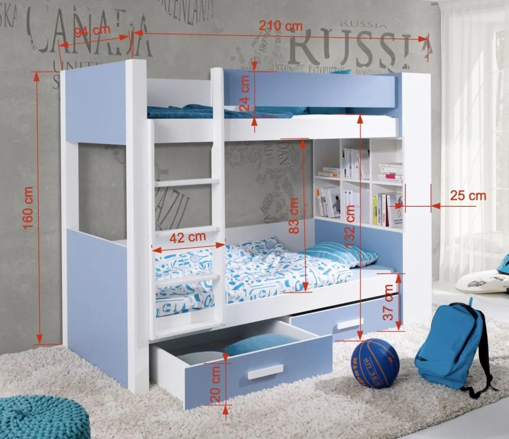 Łóżko piętrowe SANICA 180x80 białe/zebrano dwuosobowe I sklep meblowy MIRAT.